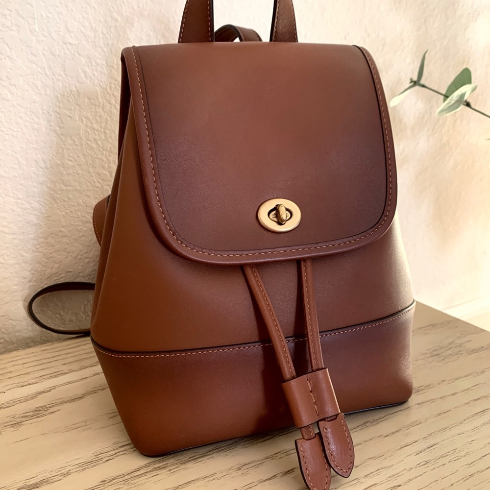 Coach Brown Leather Turnlock Backpack